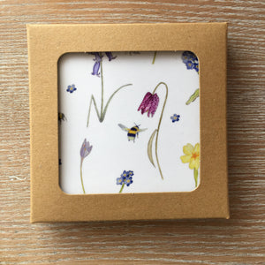 Spring flower and Bee Melamine Coaster