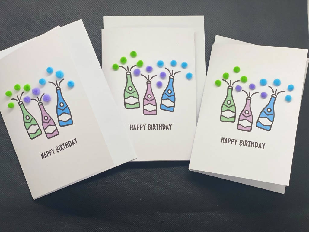 Happy Birthday drinks - Pom Pom greeting card