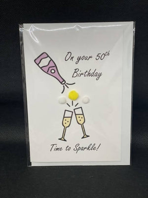 Happy 50th Birthday Glasses - Pom Pom greeting card