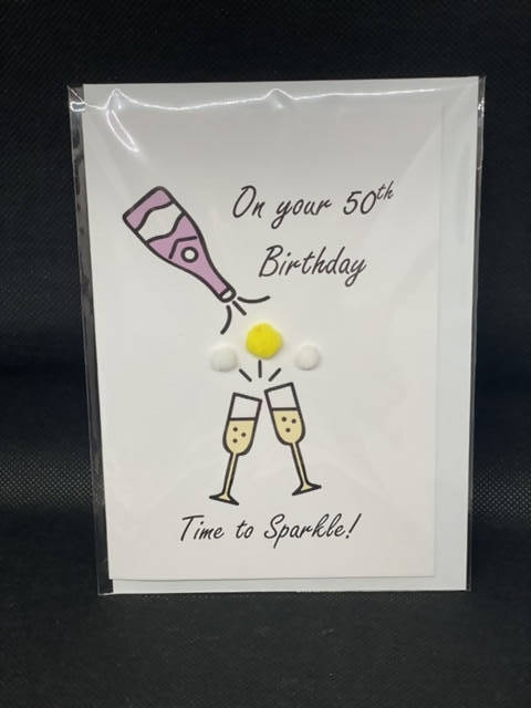 Happy 50th Birthday Glasses - Pom Pom greeting card