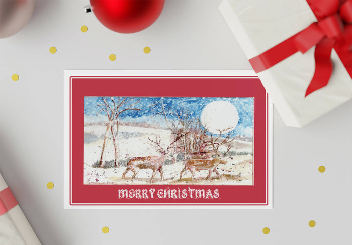 Reindeer in the Snow Vintage Christmas Card