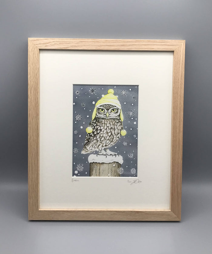 Bobbles - A Limited Edition Giclee Print, presented in a solid Oak Frame. By Jenny Davies