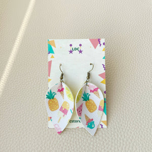 Summertime Print Pinched Leaf Earrings