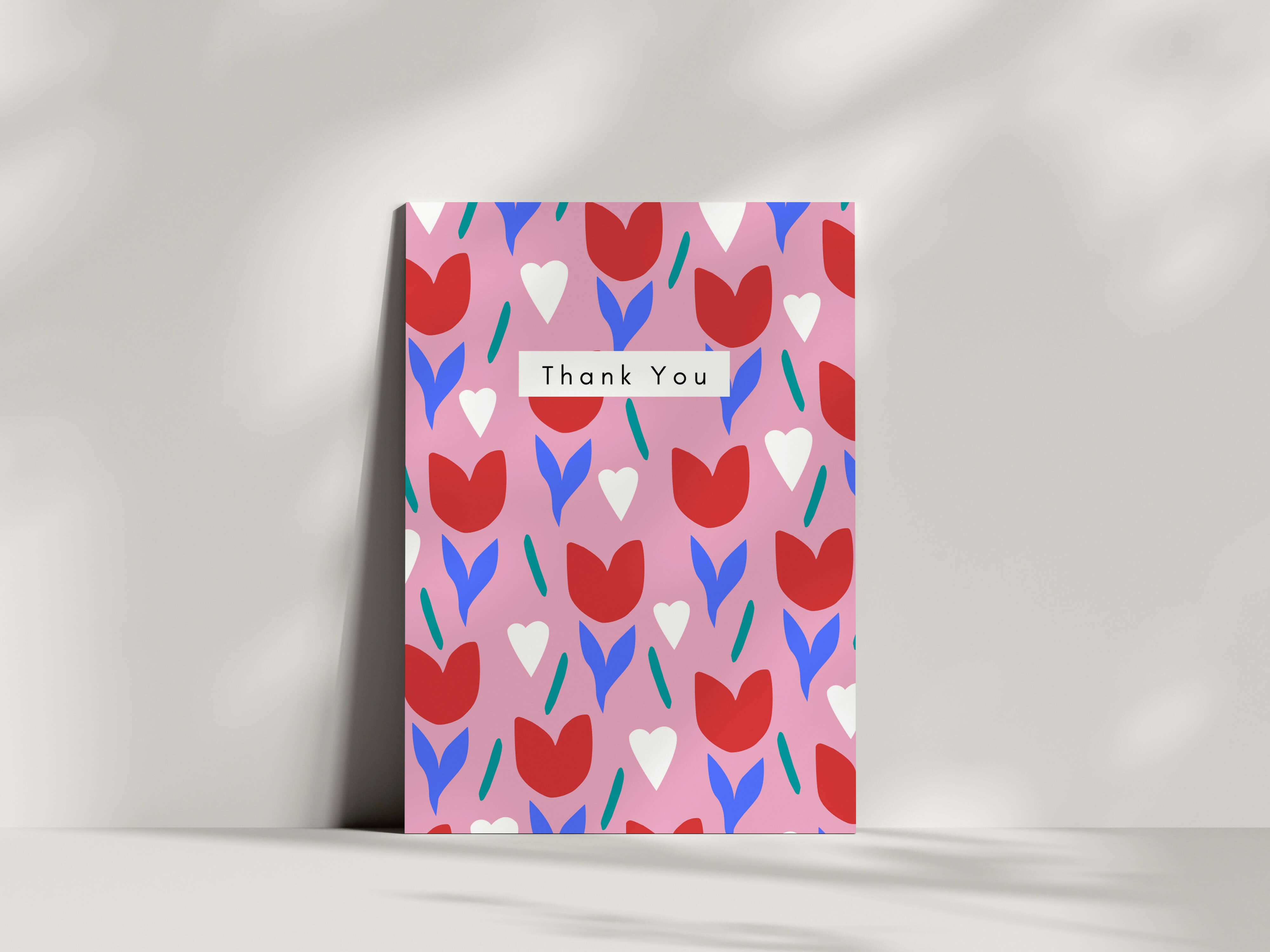 Thank You card with hearts and tulips