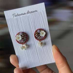 3Flowers Pendant Embroidery Earrings