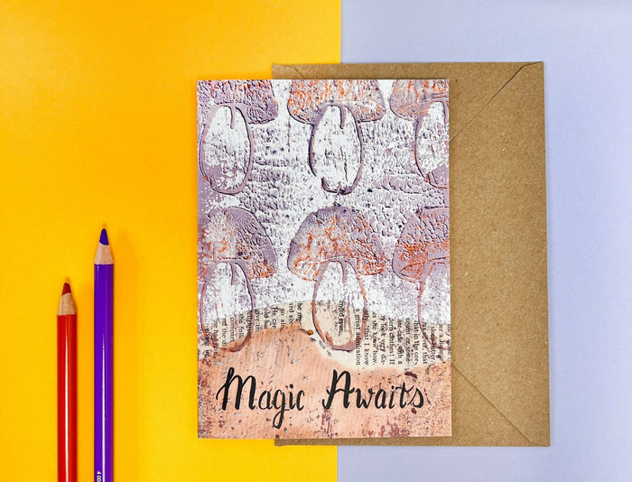 Magic Awaits Mushrooms Greeting Card