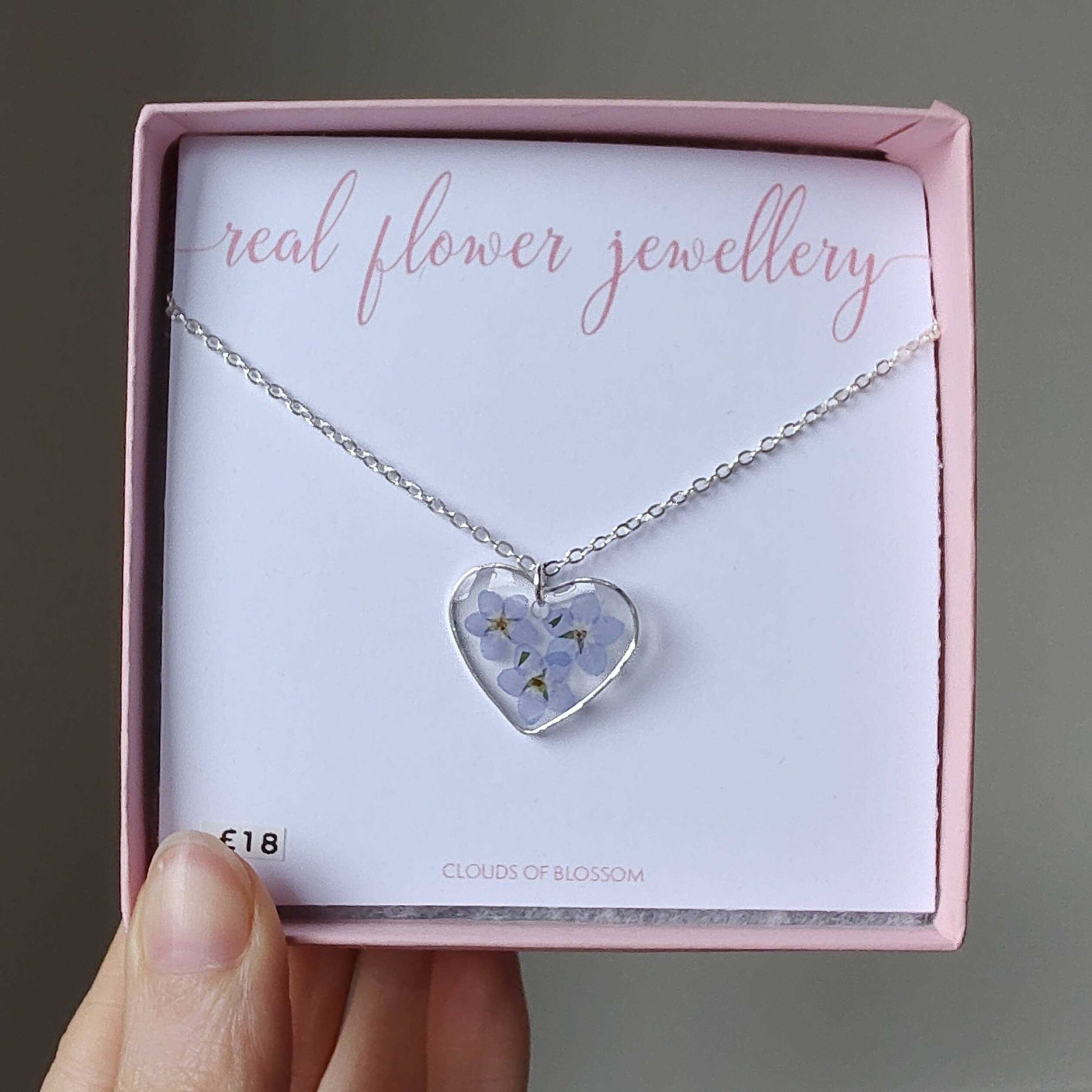 Forget Me Not Heart Necklace Silver Plated