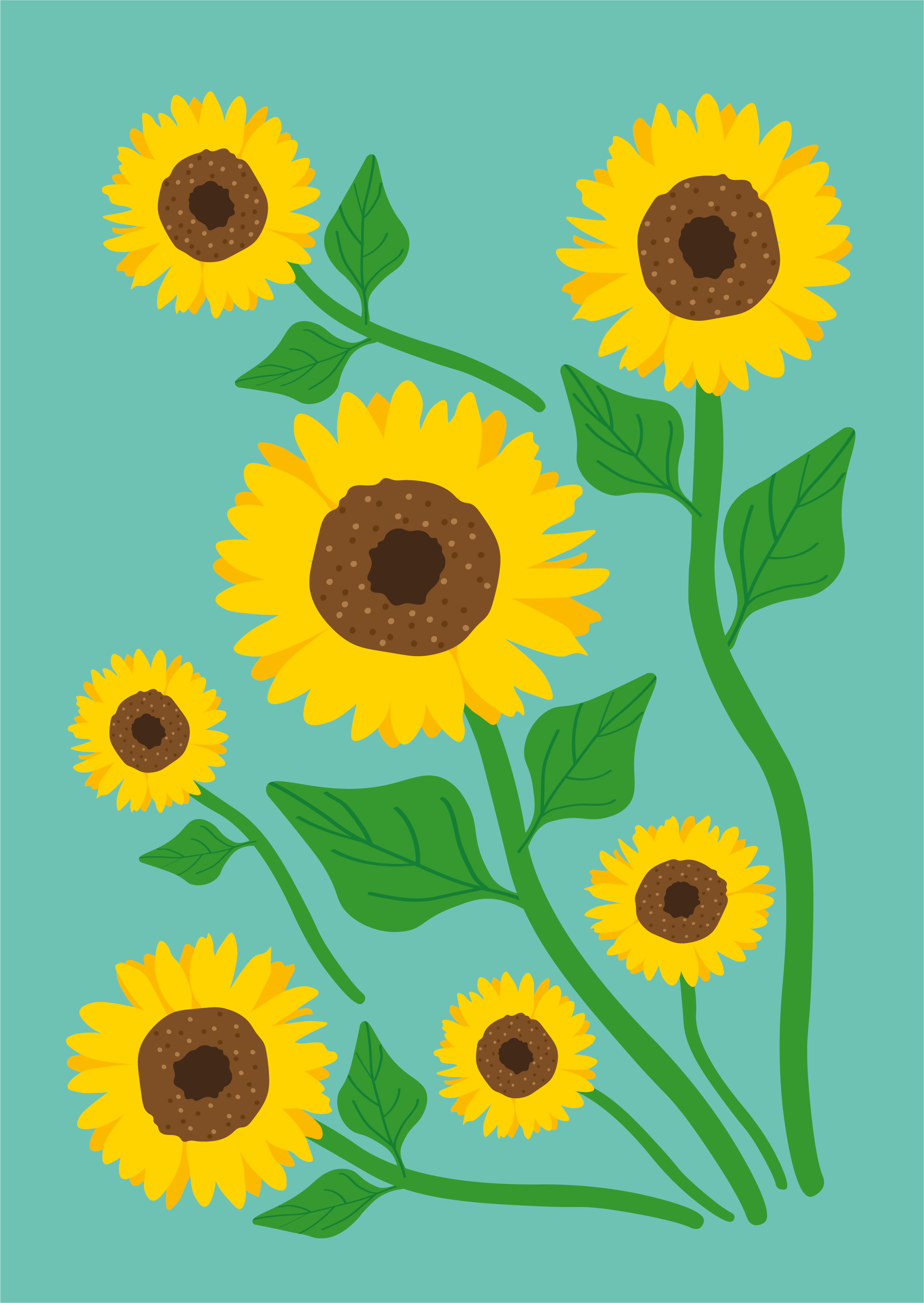 A4 Teal Sunflower Scatter Print