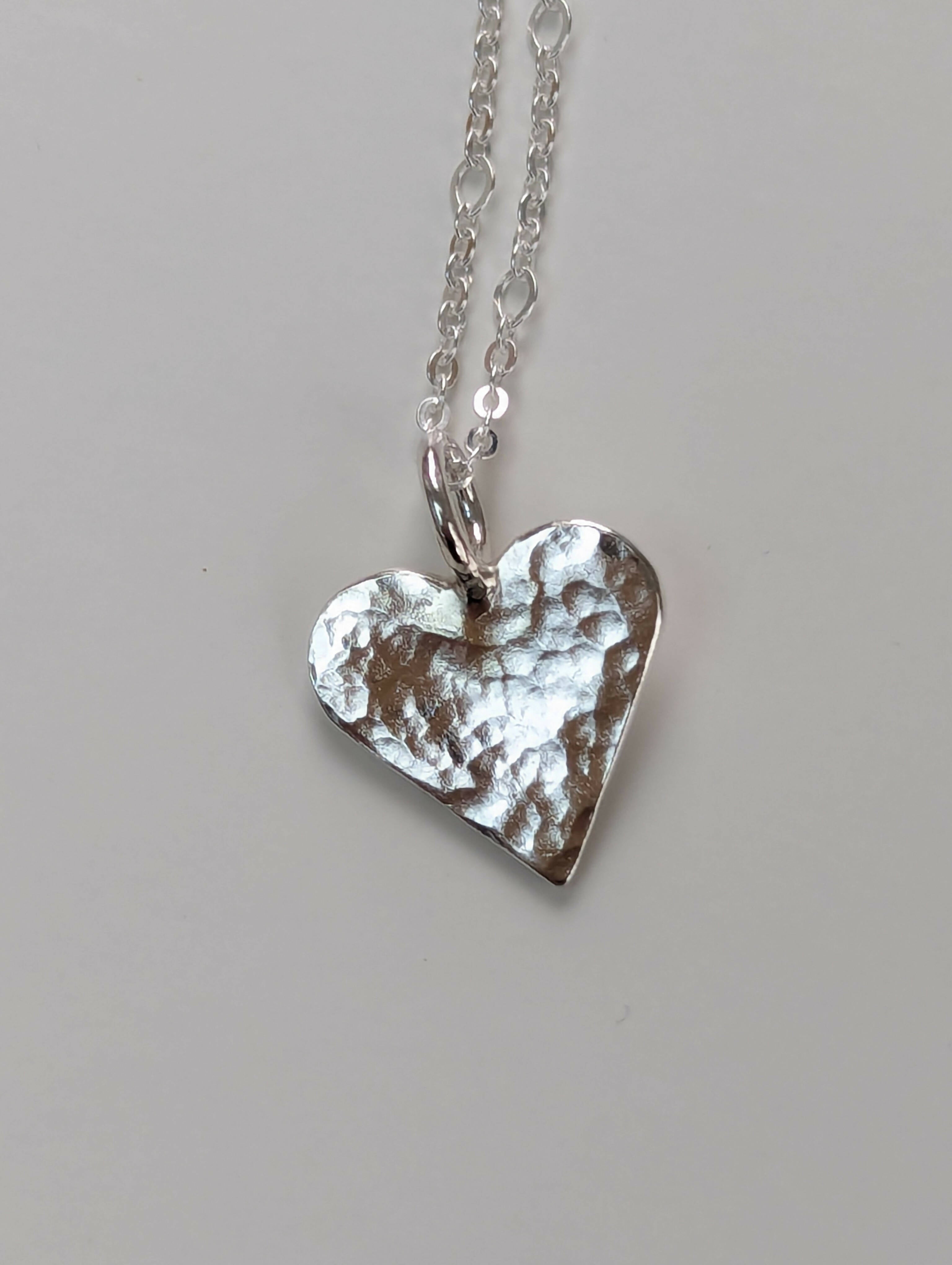 Hammered Heart Sterling Silver Pendant - Handmade