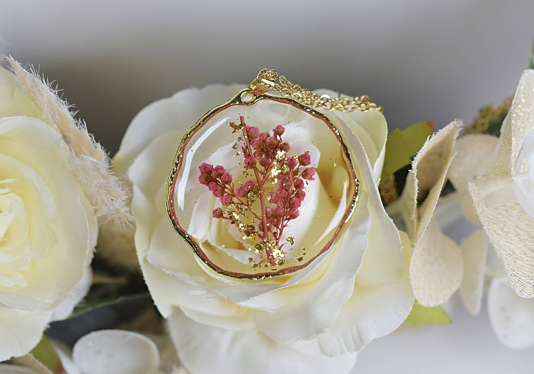 Rustic Pressed Wax Flower Bud Necklace