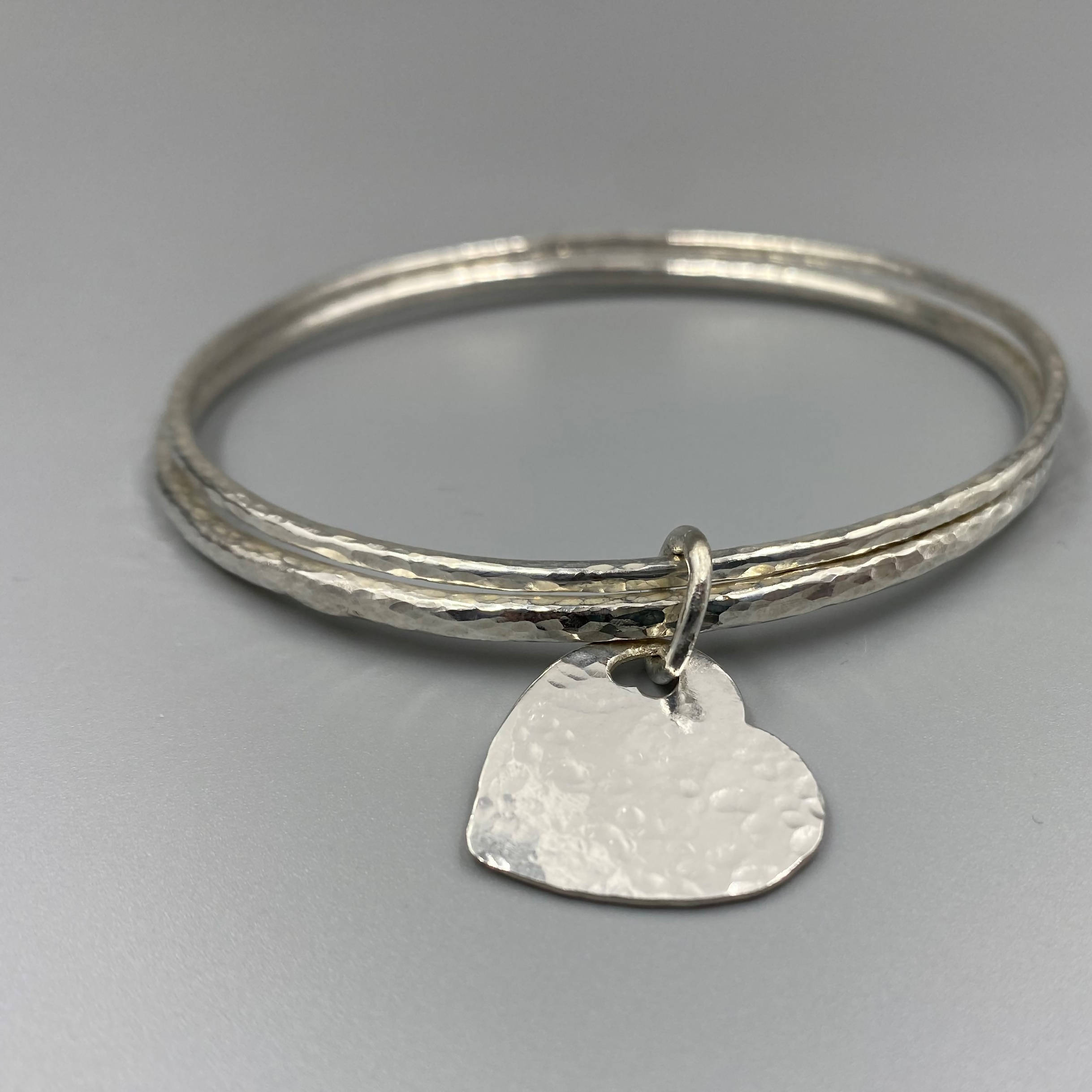 Double Bangle with Heart in Sterling Silver