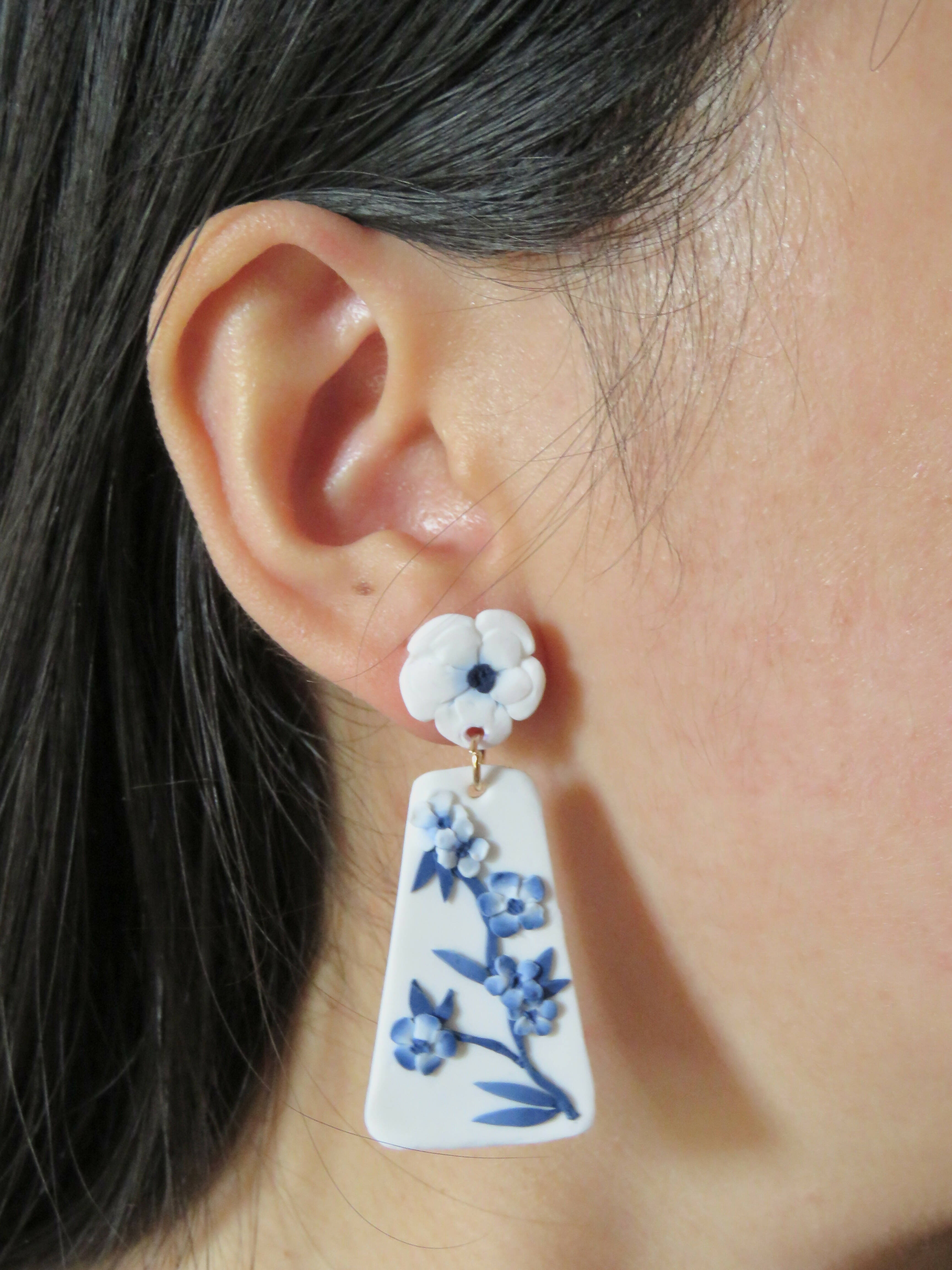 Blue China No. 1 - Handmade Polymer Clay Earrings