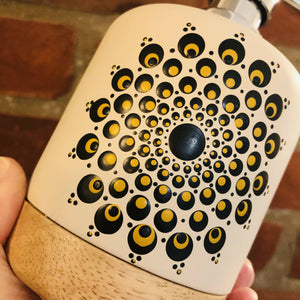 Hand Painted Dot Mandala Scandi Soap Dispenser: Ebony Black with True Ochre