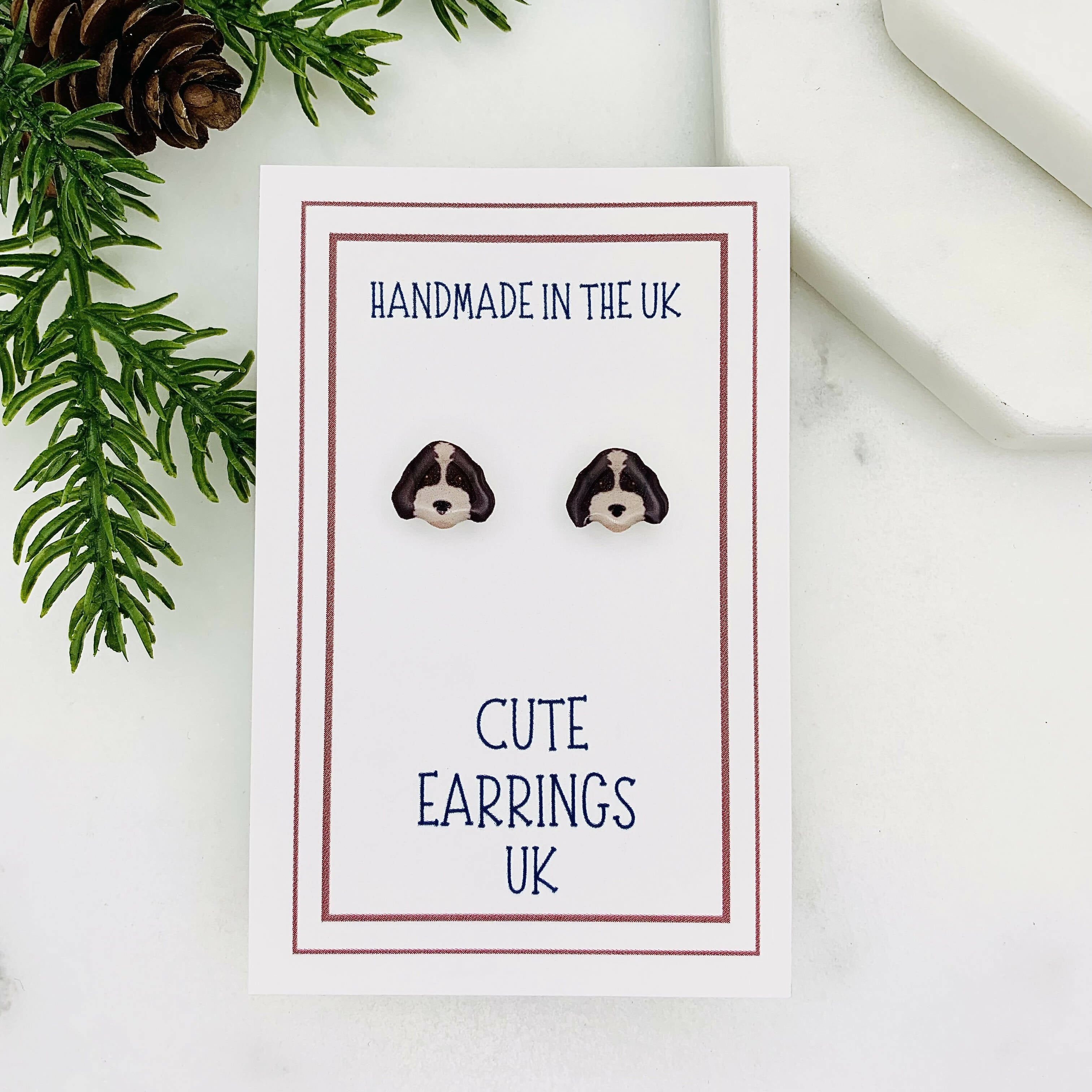 Black & White Tuxedo Cockapoo Stud Earrings