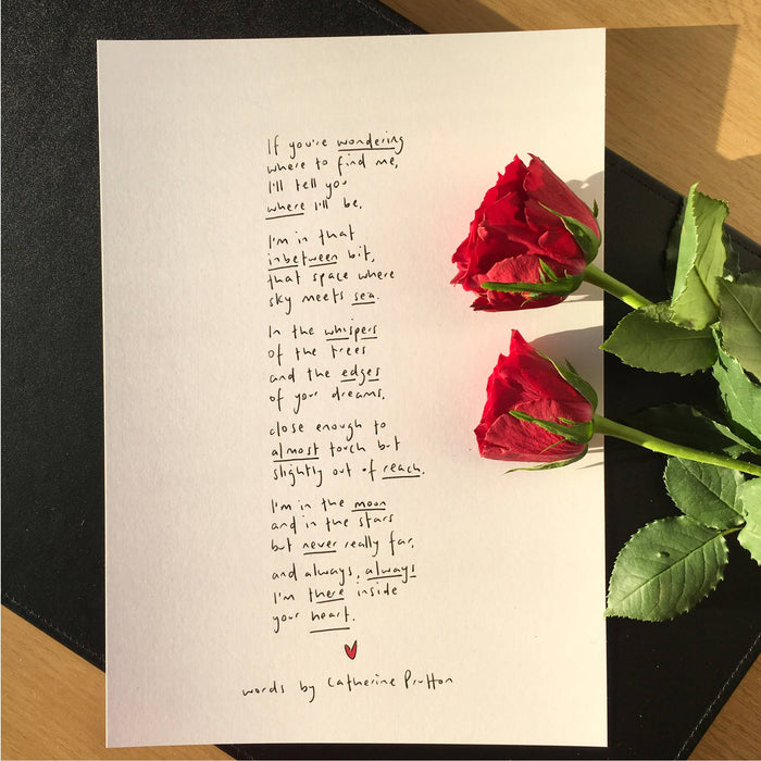 If you're wondering where to fine me, Handwritten sympathy poem