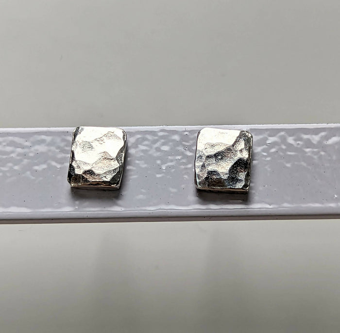 Tiny square hammered sterling silver studs - Handmade