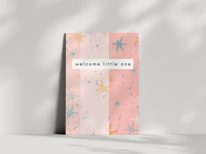 'Welcome Little One' New Baby Card in Pink