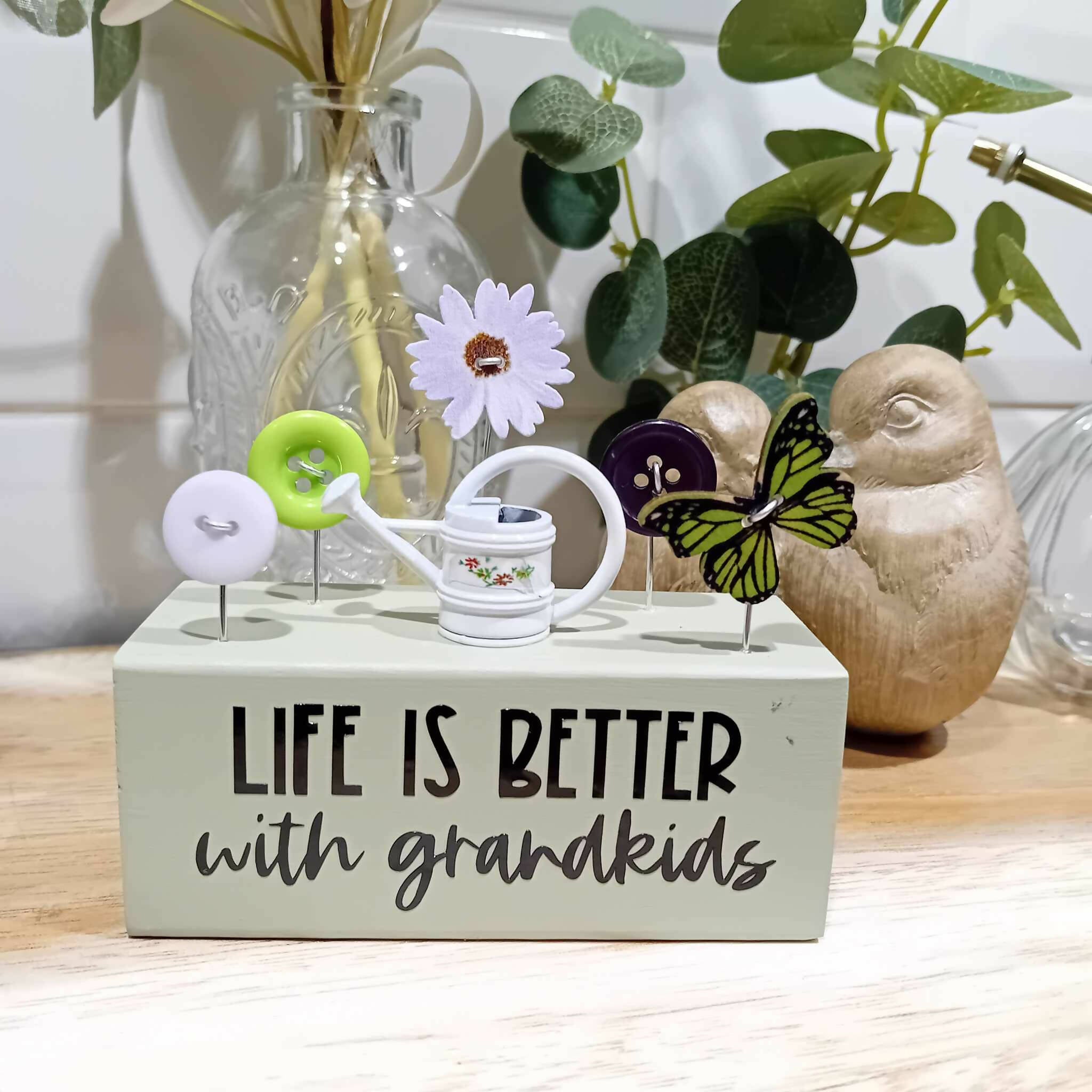 Life is better with grandkids lime button art gift