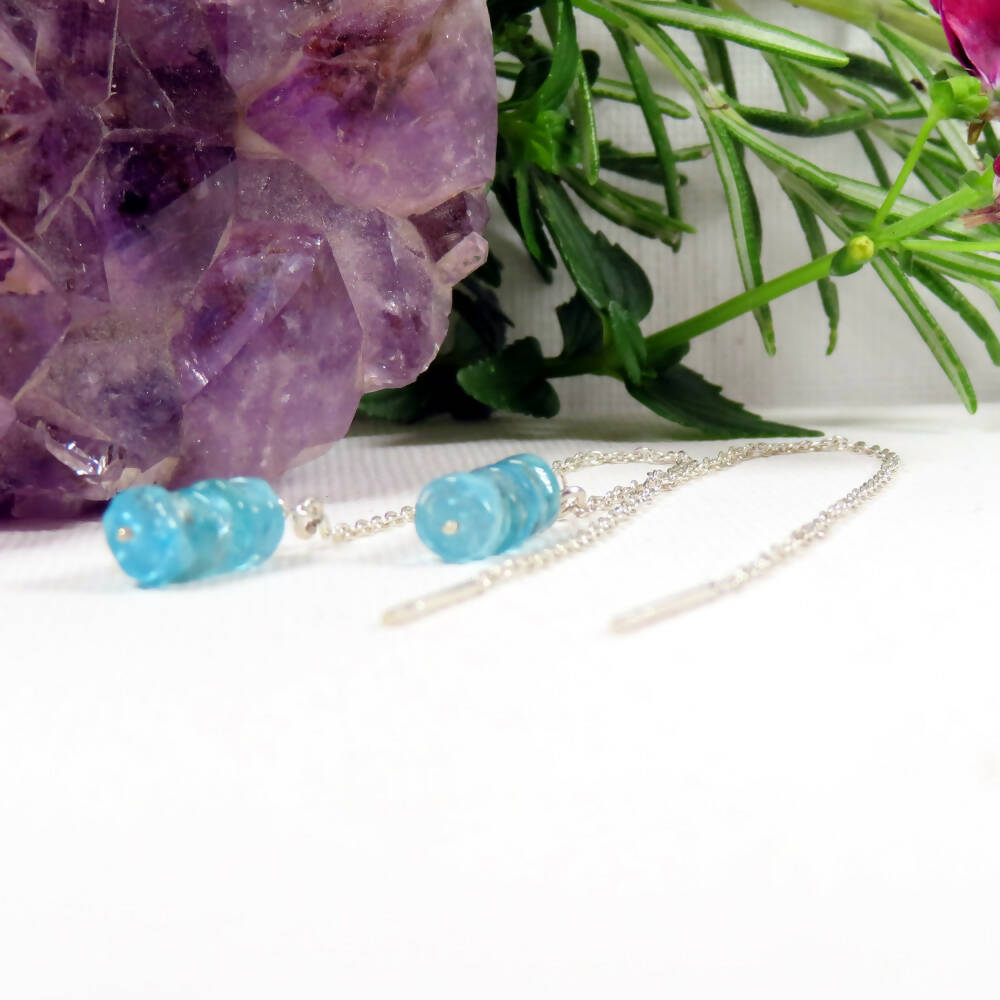 Apatite Disc and Sterling Silver Threader Earrings