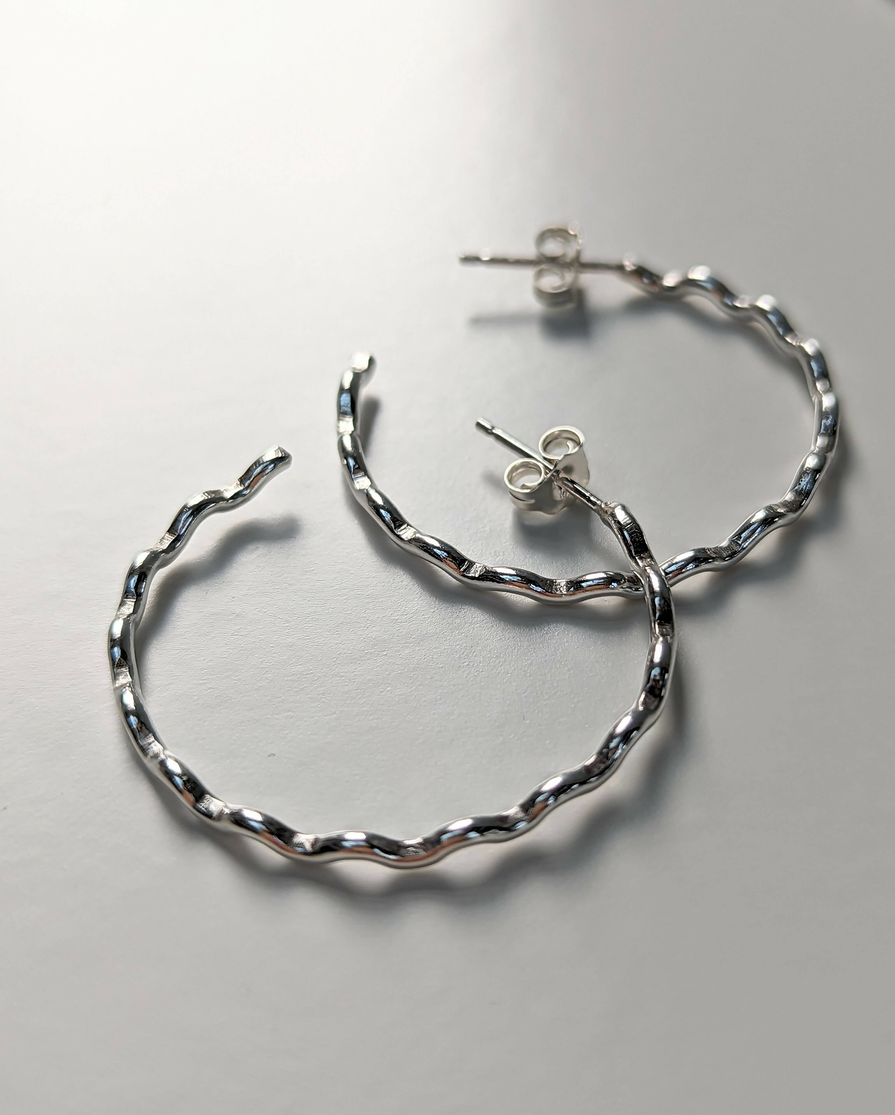 Wave Sterling Silver Hoops - Handmade