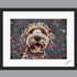 LARGE COCKAPOO DOG COLOUR SPLASH FRAMED ARTWORK.