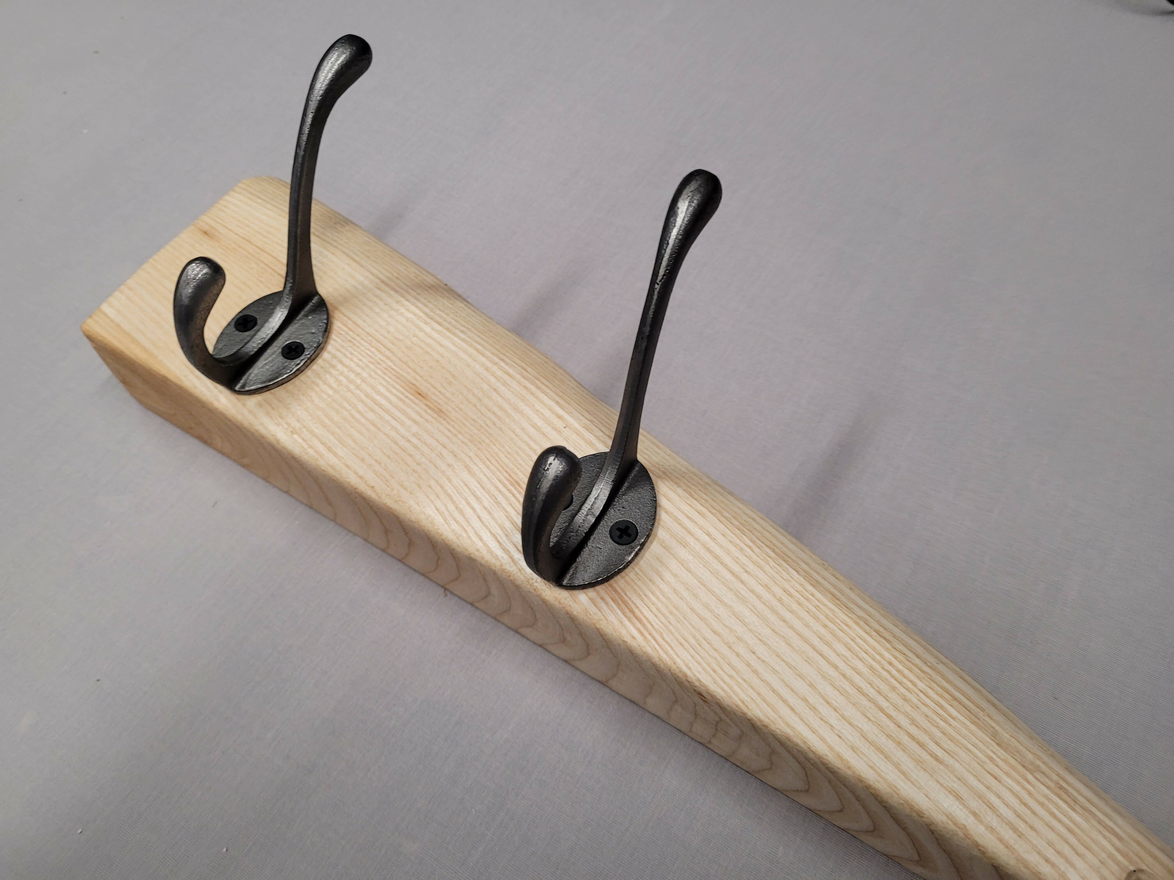 Rustic solid Ash coat rack 2 hook waney