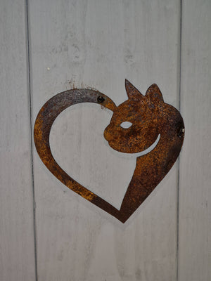 Metal Rusty Heart Cat 1059