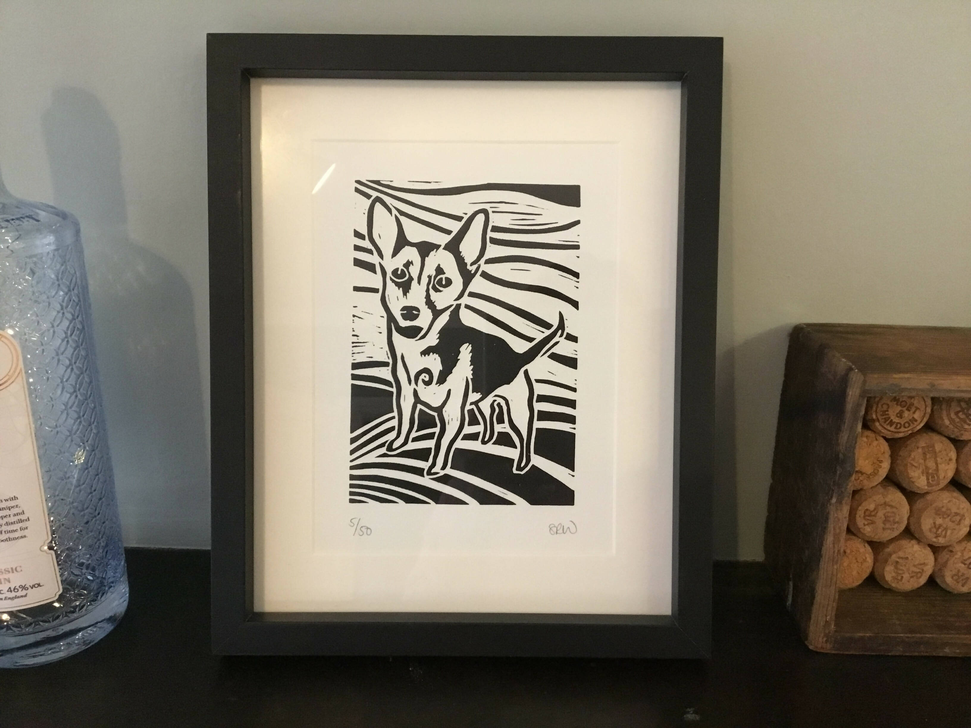 Jackahuahua Framed Lino Cut Print