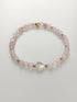 Mother of Pearl Heart and Rose Quartz Skinny Bracelet - Handmade