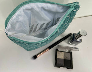 Teal and Silver Scallops Make Up Bag