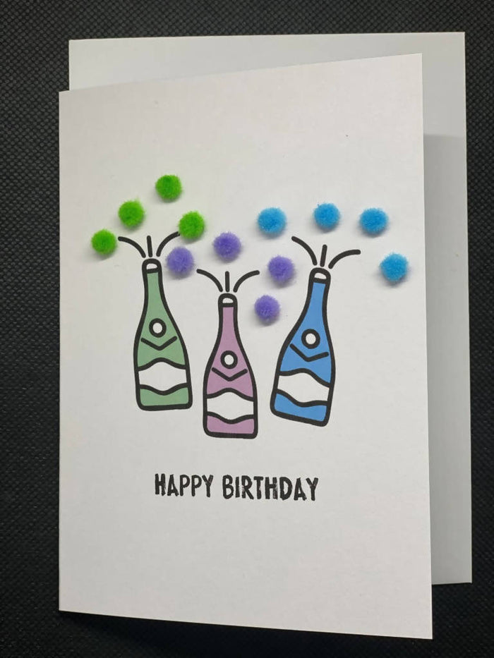 Happy Birthday drinks - Pom Pom greeting card