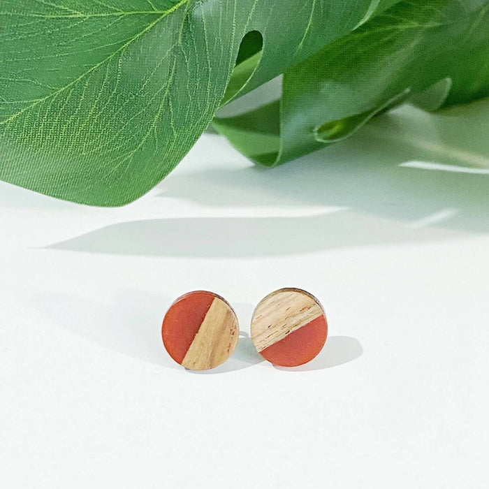 Round Wooden Brown Opaque Resin Studs