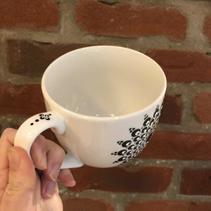 Hand painted dot mandala large mug: Ebony black and white