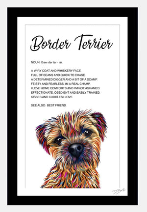 Border Terrier Dog - Definition Quote Framed Artwork.