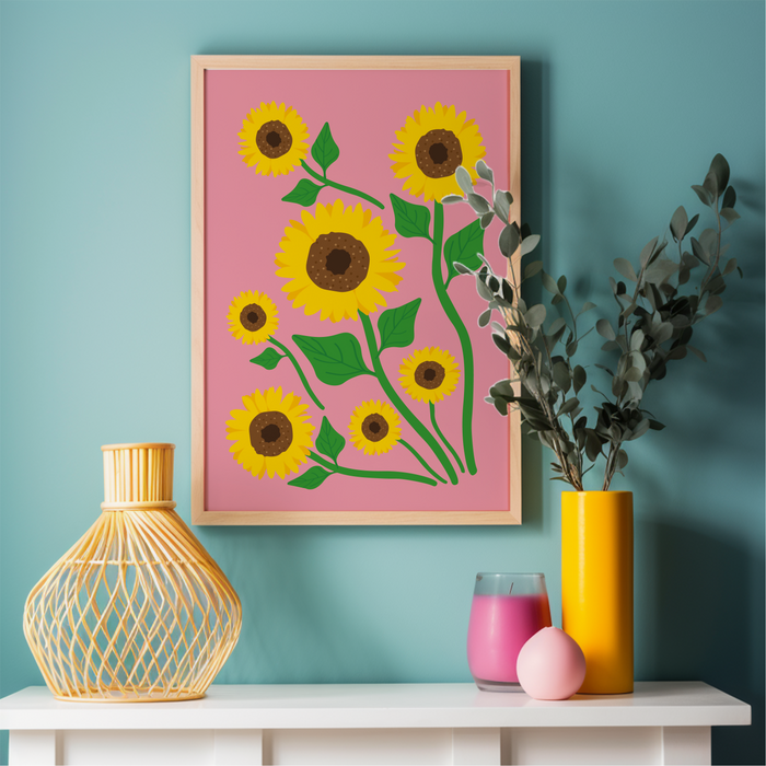 A4 Pink Sunflower Scatter Print