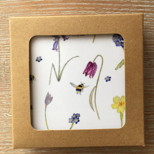 Spring flower and Bee Melamine Coaster