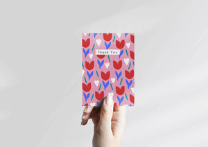 'Thank You' card with hearts and tulips