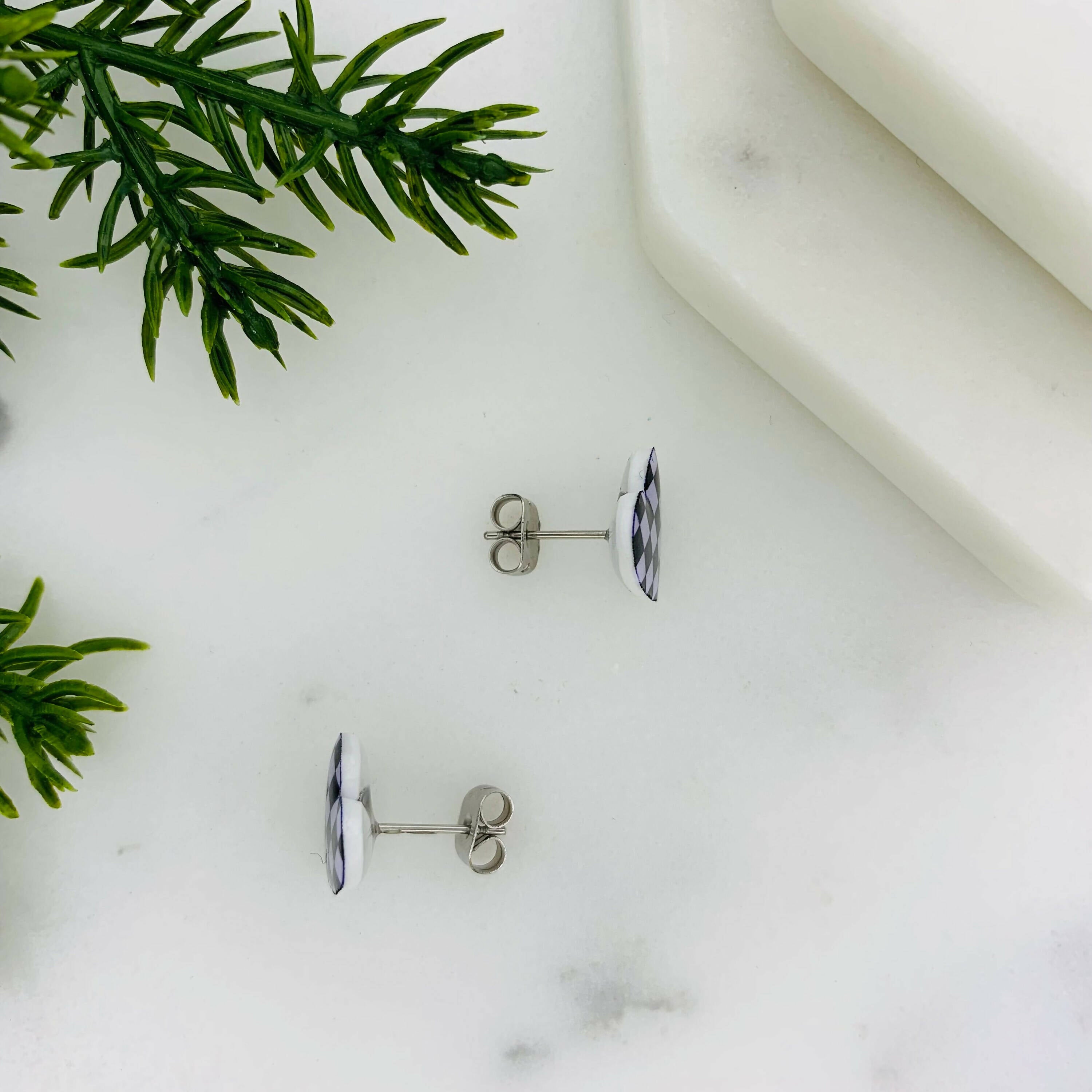 Chequered Heart Stud Earrings