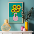 A4 Teal Sunflower Vase Print