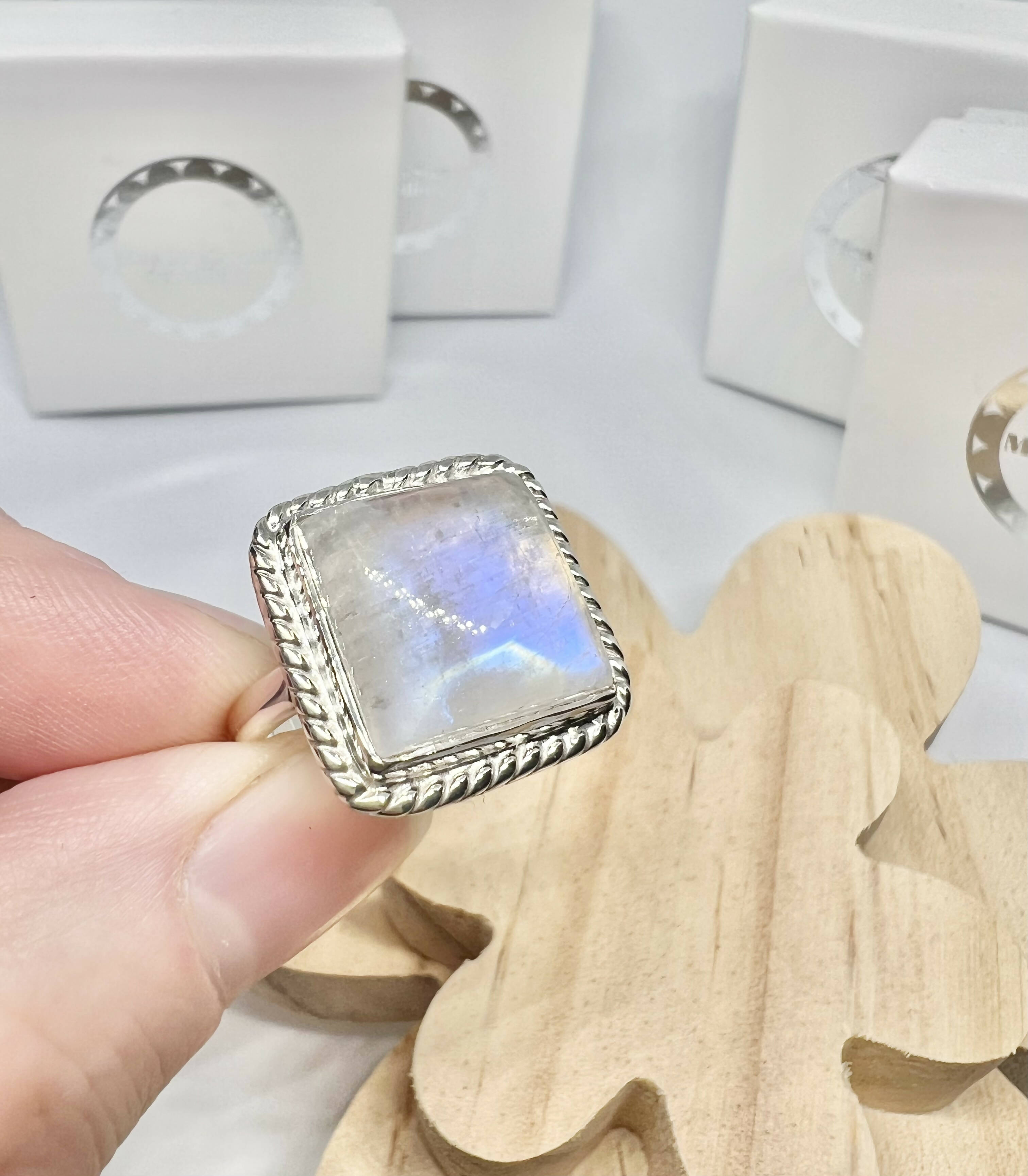 White moonstone square ring size O