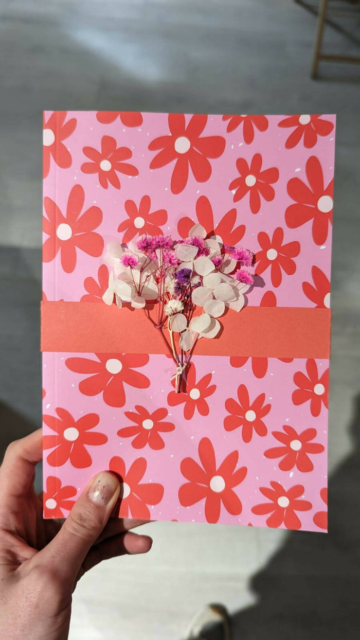 Red and Pink Flower Notebook with Lined Pages