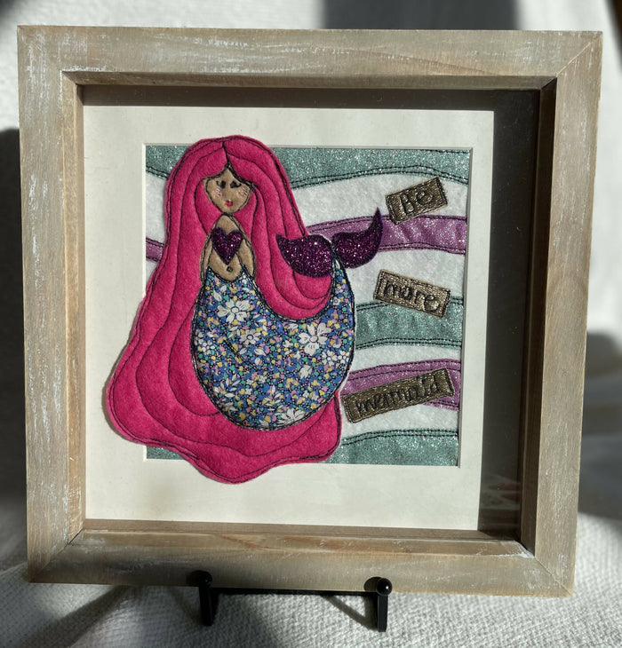 Mermaid original framed textile art
