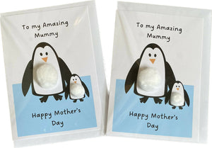 Amazing Mummy penguin. Mothers Day - Pom Pom greeting card
