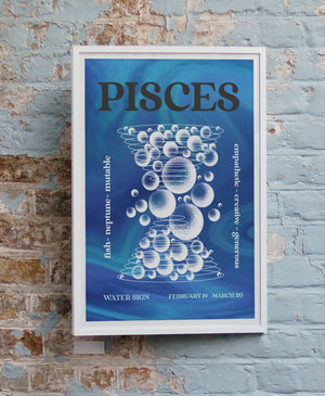 Pisces Zodiac Horoscope Star Sign Psychedelic Art Print A4 Framed no Mount