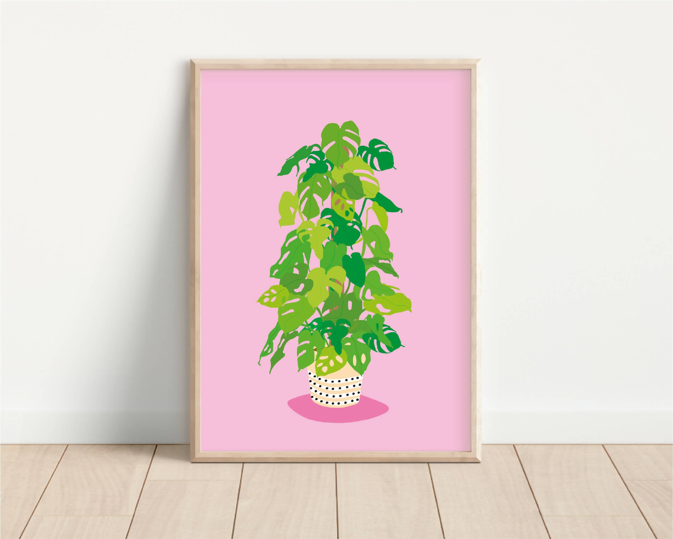 Potted Monstera Print Pink A4 Size