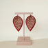 Red Brown Lace Print Pinched Leaf Shaped Earrings in Faux Leather