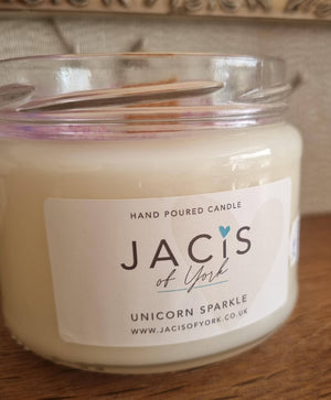 Jacis of york, 250ml Eco Soy Candle. Vegan friendly, cruelty free. Unicorn Sparkle