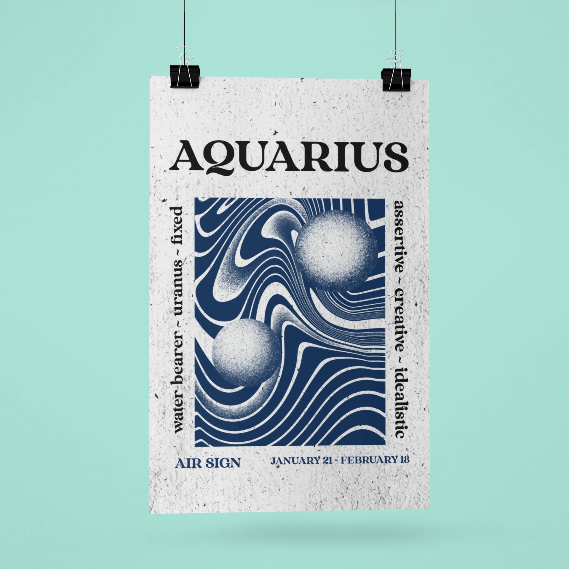 Aquarius Zodiac Horoscope Star Sign Psychedelic Art Print A4 Framed no Mount