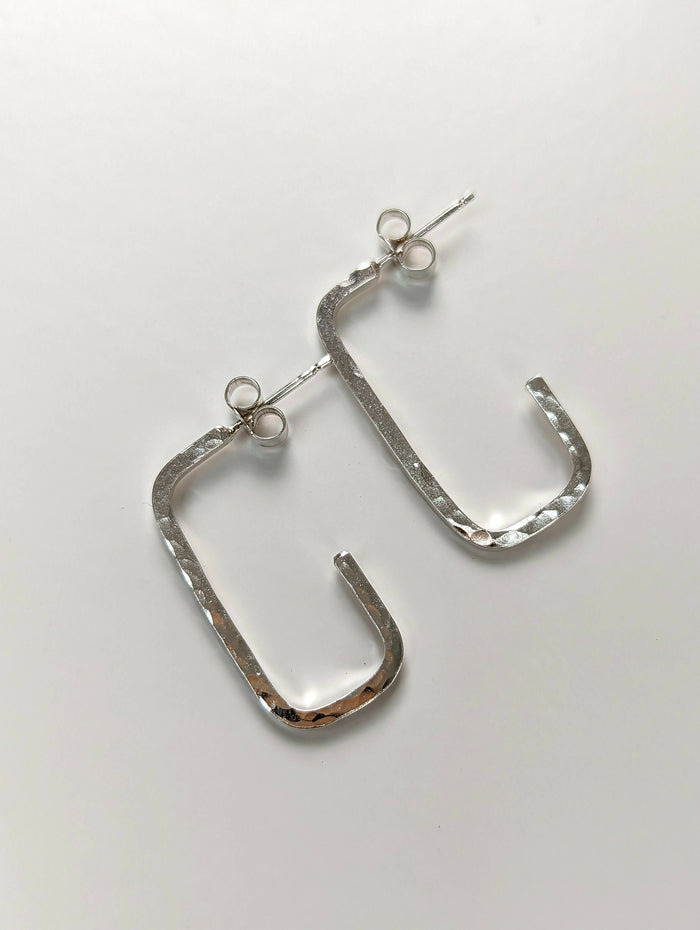 Rectangle hammered sterling silver hoops - Handmade