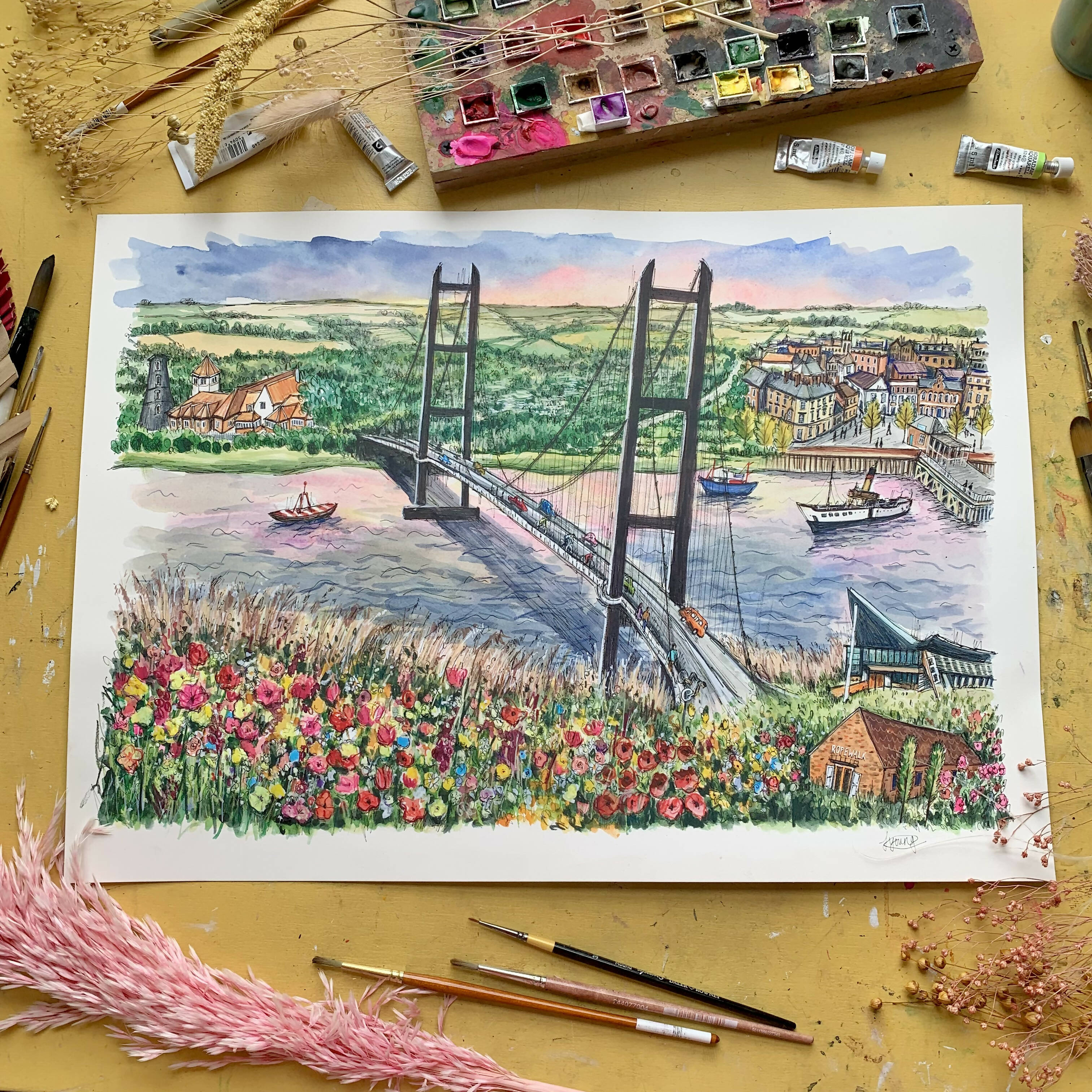 Humber Bridge A3 Unframed Print | Art & Soul